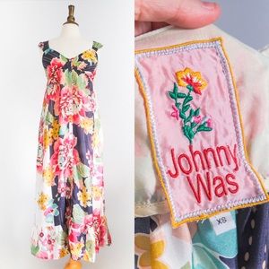 JOHNNY WAS Floral Silk Maxi Dress • XS